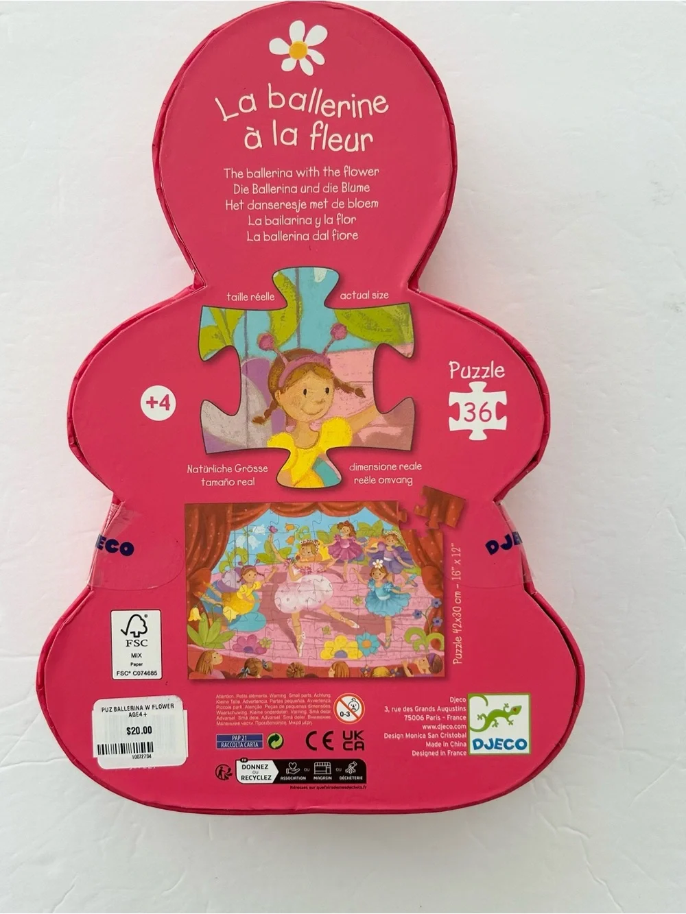 New DJECO The Ballerina With The Flower Silhouette Puzzle 36 Pieces Ages 4+
